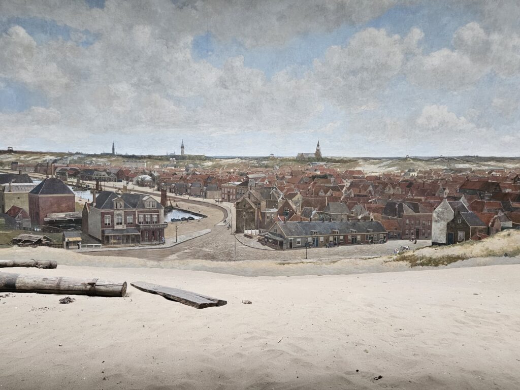 Een detail van Scheveningen, op het panoramaschilderij van Panorama Mesdag.
