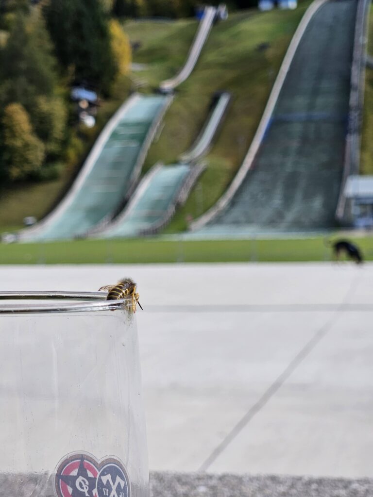 Drie skischansen in het Olympische stadion van Garmisch-Partenkirchen.