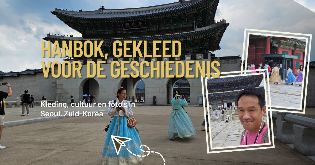 Tourists in Hanbok posing in seoul, south korea